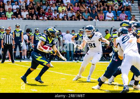 Europäische Fußballliga, elf/Spiel : Milano Seamen at Stuttgart Surge , Juni. 18. 2023 , im Gazi-Stadion, Stuttgart, Deutschland, Stuttgart S. Stockfoto