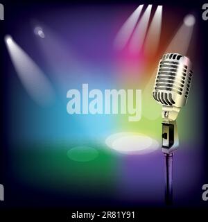 abstrakte Hintergrundmusik mit Retro-Mikrofon auf der Bühne Stock Vektor