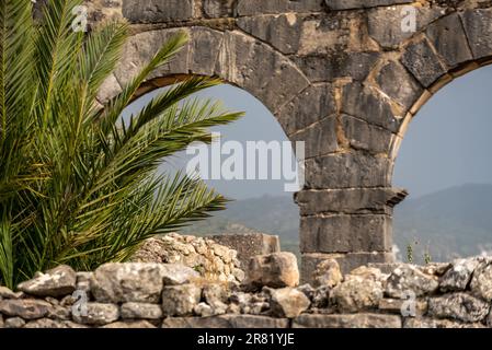 Ruinen der antiken römischen Stadt Volubilis in Marokko, Nordafrika Stockfoto