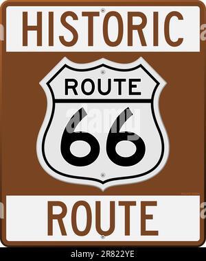 Braunes Schild mit der Aufschrift „Clip Art“ an der historischen Route 66 Stock Vektor