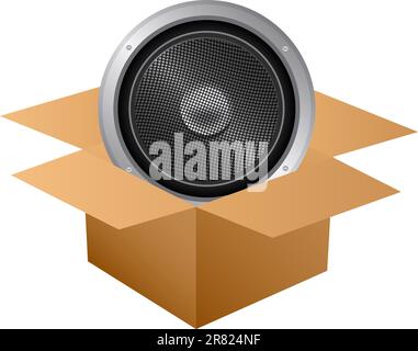 Websymbol des Audiolautsprechers im Karton. Auch als Vektor im EPS-Format von Adobe Illustrator verfügbar, komprimiert in einer ZIP-Datei. Der Vektor Versio... Stock Vektor