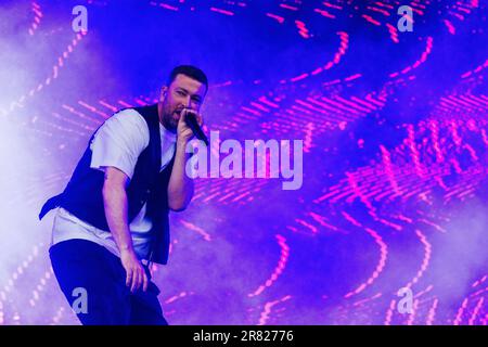 Neuhausen Ob Eck, Deutschland. 18. Juni 2023. Marteria ist auf der Bühne beim Southside Festival. Das Musikfestival ist eines der größten deutschen Open-Air-Festivals in der deutschsprachigen Region. Kredit: Philipp von Ditfurth/dpa/Alamy Live News Stockfoto