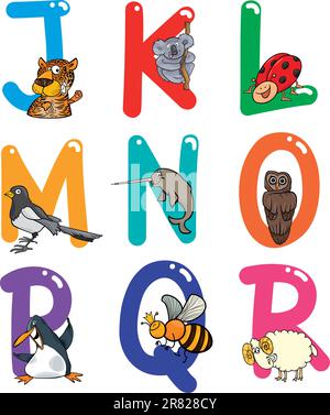 Cartoon-bunte Alphabet-Set mit lustigen Tieren Stock Vektor