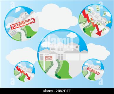 Real Estate Immobilienblase mit Abschottung und Hauptwert Pfeil Illustration Stock Vektor