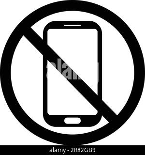Telefone sind in Schwarzweiß-Flachdarstellung nicht erlaubt, um zu verhindern, dass Personen Mobiltelefone verwenden. Stock Vektor