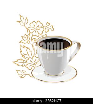 Illustration Tasse Kaffee isoliert mit Blumen-Design-Elementen - Vektor Stock Vektor