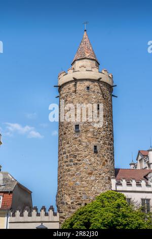 Luftaufnahme von Verteidigungstürmen und mittelalterlichen Festungen im historischen Bautzen-Sachsen-Deutschland Stockfoto