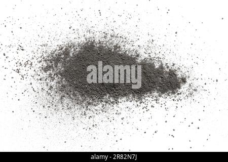 Schwarzer Staubhaufen auf weißem Hintergrund, Draufsicht Stockfoto