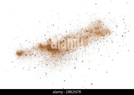 Braunstaub auf weißem Hintergrund, Draufsicht Stockfoto