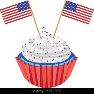 4. Juli Independence Day rot weiß und blau Cupcake mit USA Flaggen Illustration Stock Vektor