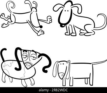 Comic-Illustration von vier niedlichen Hunde oder Welpen set für Malbuch Stock Vektor