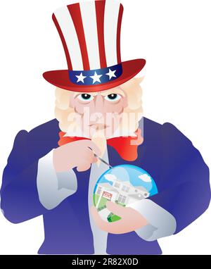 Uncle Sam platzen die Home Immobilien Blase Illustration, Isolated on White Background Stock Vektor