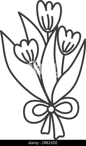 Handgezeichnete Tulpenbouquet-Illustration mit Blütenfarbe Seite Objekt Linienkunst Vektorgrafik zeichnen Stock Vektor