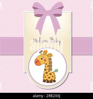 Baby Mädchen WelcomeCard mit giraffe Stock Vektor