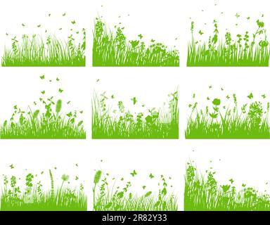 Vektor Grass Silhouette Hintergrund festgelegt. Alle Objekte werden getrennt. Stock Vektor