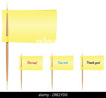 Gelbe Post-it-Zettel auf Zahnstochern wie Flaggen. Vektordarstellung Stock Vektor