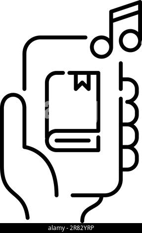 Mobile App zum Anhören von Hörbüchern. Zugang zur digitalen Bibliothek. Pixelgenaue, bearbeitbare Kontur Stock Vektor