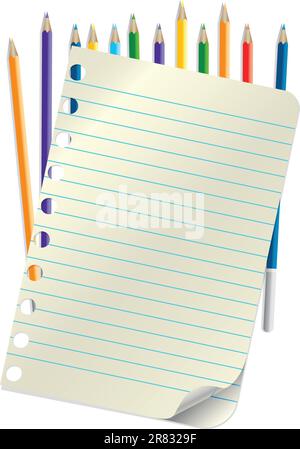 Blatt Papier- und Bleistiftfarben des Regenbogenvektors Stock Vektor