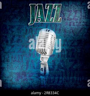 Abstract Grunge jazz-Background mit Retro-Mikrofon Stock Vektor