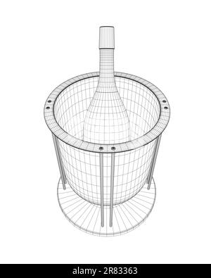 Drahtmodell Flasche Champagner im Restaurant Eimer mit Eis. Vektor isoliert auf weißem Hintergrund. Feiertagsparty. Eine Flasche Champagnereimer. Stock Vektor