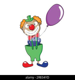 Vektordarstellung eines lächelnden Cartoon-Clowns mit Ballon. Stock Vektor