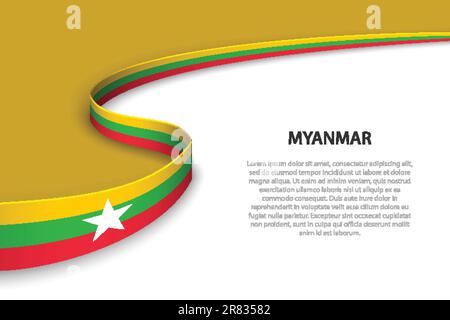 Wellenflagge von Myanmar mit Hintergrund aus Kopierraum. Banner- oder Bandvektorvorlage Stock Vektor