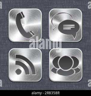 Gebürstete Metall-App-Symbolvorlagen auf Leinenhintergrund. Vektordarstellung Stock Vektor
