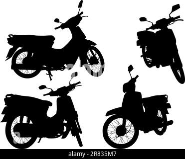 Satz von bearbeitbaren Vector Silhouetten von Motorrad Roller Stock Vektor