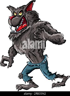 Cartoon-Werwolf mit Krallen und Zähnen. Isoliert auf weiß Stock Vektor
