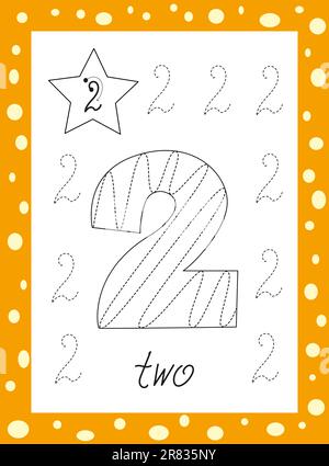 Zahlenmalerei für Kinder. Handgezeichnete arabische Zahlen von eins bis neun. Stock Vektor