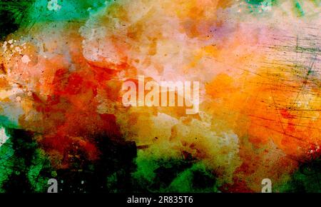 Farbenfroher strukturierter Hintergrund. Abstraktes Farbstaub Farbspritzer von bunter gestrichenem Pulver auf weißem Hintergrund. Farbhintergrund auf Beton gemalt Stockfoto