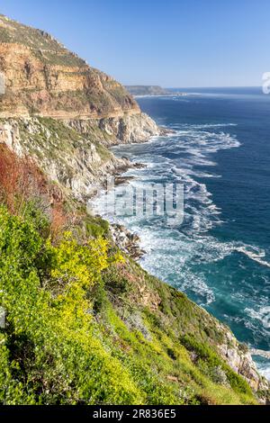 Blick vom Chapman's Peak Drive zwischen Hout Bay und Noordhoek auf der Kap-Halbinsel - in der Nähe von Kapstadt, Südafrika Stockfoto