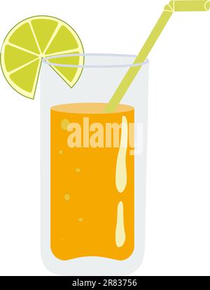 Graphisches Vektorbild von Orangensaft in einem Glas mit Strohhalm. Stock Vektor