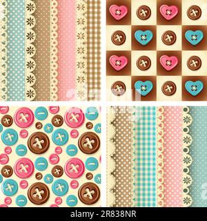 Vektordarstellung – Nahtloses Muster mit vier Textilien und Knöpfen Stock Vektor