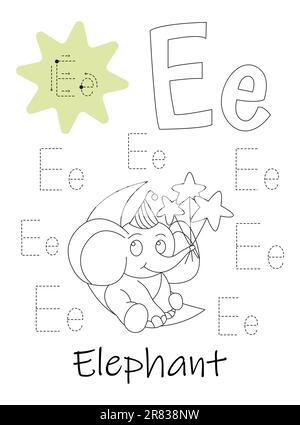 Malbuch - Copybook für Kinder. Buchstabe E Stock Vektor