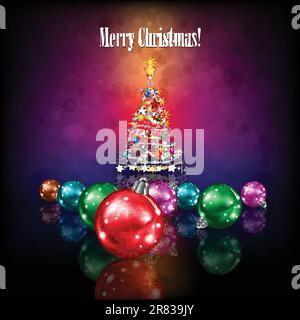 Weihnachtsbaum und Dekoration auf dunkle Farbe Hintergrund Stock Vektor