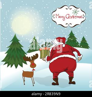 Santa kommt, Weihnachtsgrußkarte Stock Vektor
