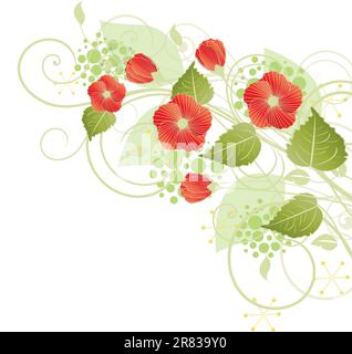 Auf weißem Hintergrund mit roten Blumen dekoriert Stock Vektor