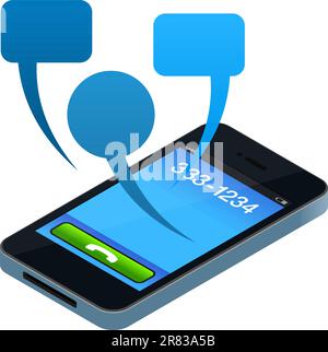 Abstraktes Mobiltelefonkonzept mit blauen Gesprächsblasen Stock Vektor