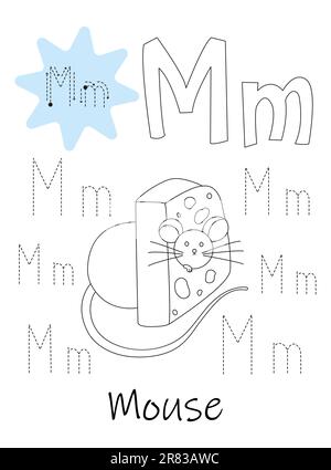 Malbuch - Copybook für Kinder. Buchstabe M Stock Vektor