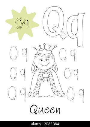 Malbuch - Copybook für Kinder. Buchstabe Q Stock Vektor