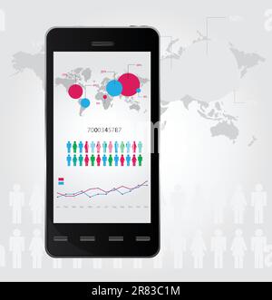 Infografik für Mobilgeräte. Gruppe von Diagrammen und Chats. Vektordarstellung Stock Vektor
