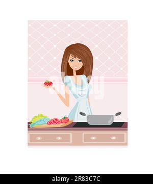 Schöne Dame Suppe kochen Stock Vektor