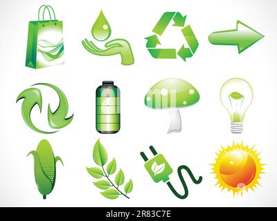 Abstrakte, glänzende Öko-Symbole legen die Vektordarstellung fest Stock Vektor