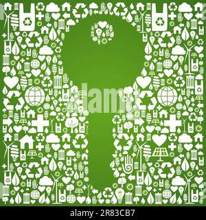 Grüne Symbole in Schlüsselsymbol Hintergrund gesetzt. Vektor-Datei zur Verfügung. Stock Vektor