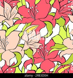 Farbenfroher, nahtloser Hintergrund mit Lilienblumen Stock Vektor