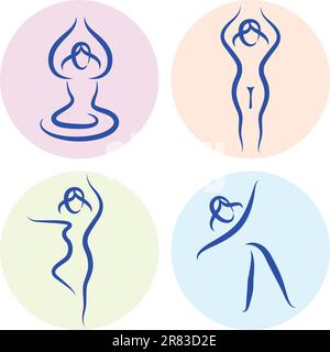 Yoga-Stick Figuren Symbolset. Vektor Stock Vektor