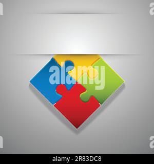 Bringe den farbenfrohen kreativen Puzzle-Aufkleber an. Vektordarstellung. Stock Vektor