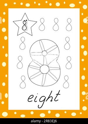 Zahlenmalerei für Kinder. Handgezeichnete arabische Zahlen von eins bis neun. Stock Vektor