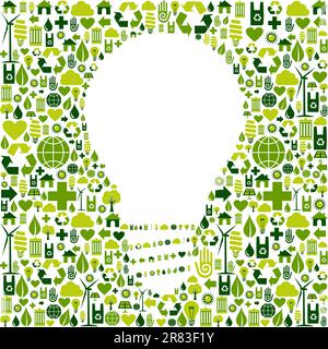Ideen über Eco freundliche Handlungen. Grüne Symbole im Symbol Glühbirne gestalten Hintergrund. Vektor-Datei zur Verfügung. Stock Vektor